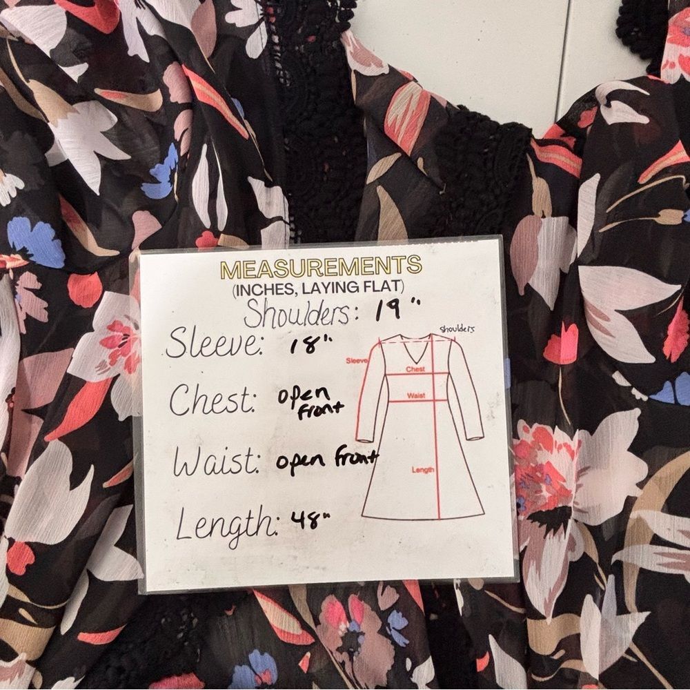 Torrid 1/2 Black Floral Asian Print Lace Trim Kimono Dark Cottagecore Romantic - Picture 6 of 13